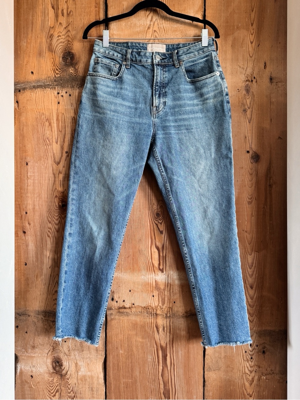 Sz 28 Everlane The Curvy Cheeky Jean Cropped Distressed High Rise Denim EUC